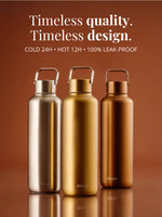 Edelstahl Trinkflasche Thermo mit zeitloser Qualität: hält Getränke bis zu 24 Stunden kalt oder 12 Stunden heiss und ist auslaufsicher. Die Bronze bottle ist gemeinsam mit der stell und der golden bottle unsere Olympic-Podest-Collection.